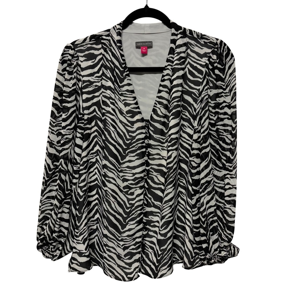 Vince Camuto Zebra Print Shirt Black White Long Sleeve Medium Animal Print